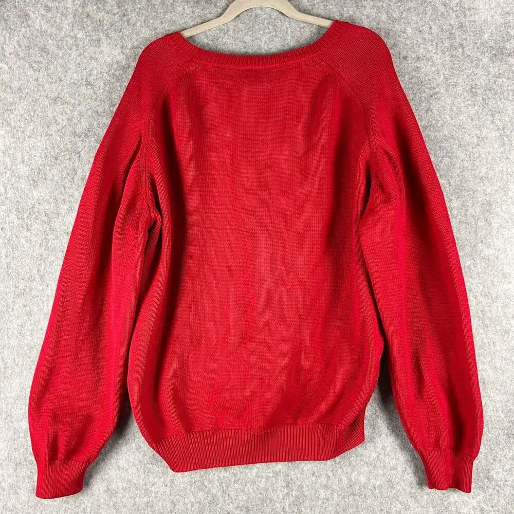Vintage Lands End Drifter Sweater Mens XL‎ Red Knit Cotton V Neck USA Made 90s